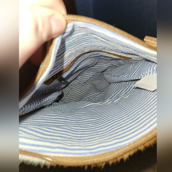 Olay nwot canvas pattern leather detail crossbody w/ fringe - Picture 5 of 11